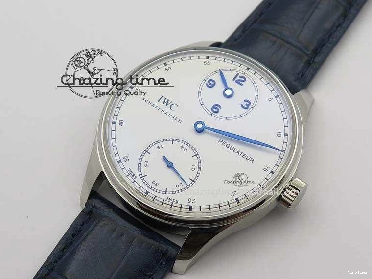 MIROTIME 0421 Portuguese IW5444 SS White Dial Blue Numbers On Blue Leather Strap A Modern 7258